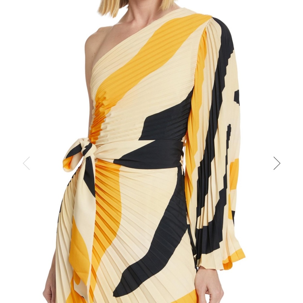 Milly linden zebra pleated one-shoulder dress